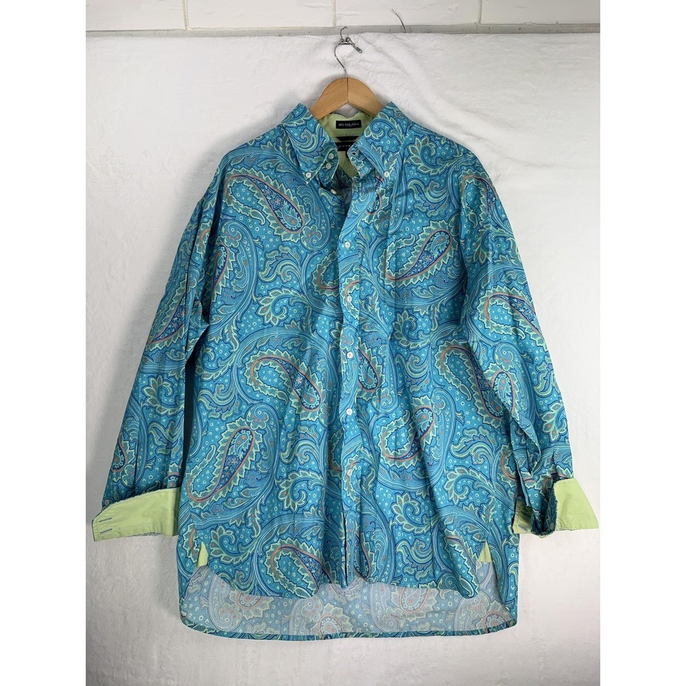 Vintage Tommy Hilfiger Shirt Mens XL Blue Paisley Button Up 80s 2 Ply Fabric 90s
